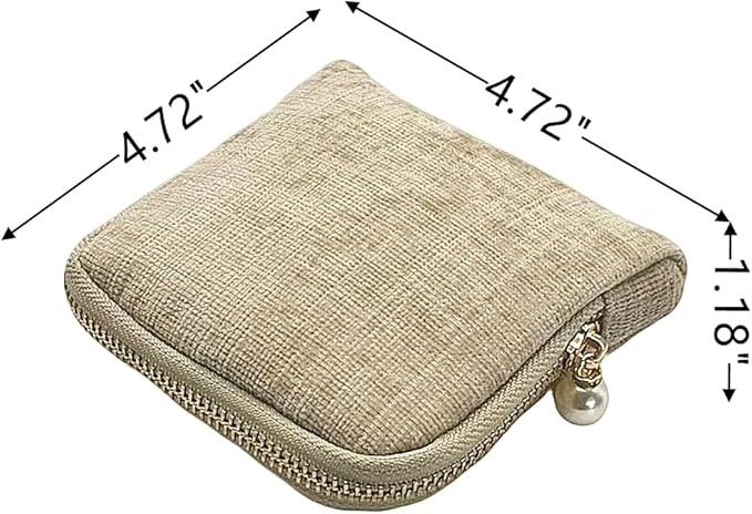 Small Travel Jewelry Case - Jewelry Travel Organizer Bag with Tassel Zipper for Bracelets, Necklaces, Bangles, Jewelry Organizer Storage Bag Gift for Women Girls - LJB002-Beige