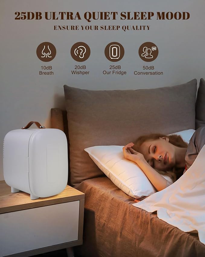 Mini Fridge for Bedroom, 4 Liter/6 Cans Skincare Small Refrigerator, AC/DC Portable Mini Cooler & Warmer, Small Fridge for Camping, Dorm, Office, Car (White)