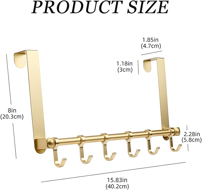 BOF Over The Door Hooks, Adjustable 6 Door Hooks for Hanging, Premium Aluminum Over Door Hanger, Thin Overhead, No Impact Door Closing, for Bathroom, Bedroom Doors, Hanging Coats, Towels and More
