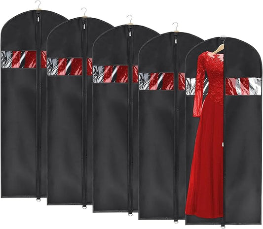 Univivi Garment Bag Suit Bag for Storage and Travel 60 inches, Lightweight Study Full Zipper Washable Suit Cover for Dresses, Suits, Coats, Set of 5