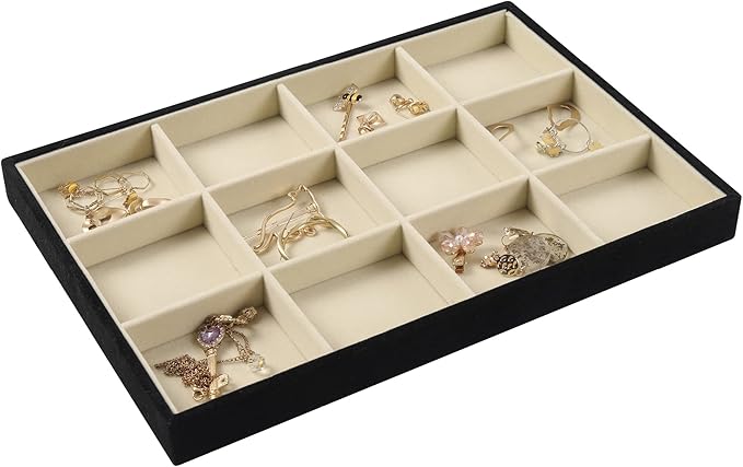 DIOMMELL Set of 4 Stackable Jewelry Trays Organizer Jewelry Display Showcase Dresser Drawer Organizer Storage Box for Ring Earring Bracelet Necklace Accessary