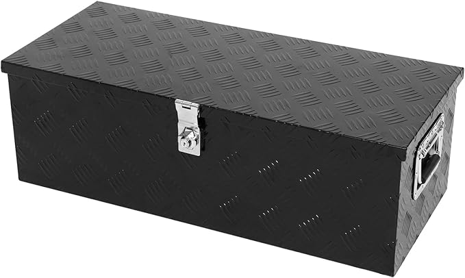 confote 30 Inch Truck Tool Box Aluminum Stripes Truck Bed Tool box for Truck,Pickup,RV,Trailer,Waterproof Storage Organizer with Side-Handles,Lock and Keys-Black