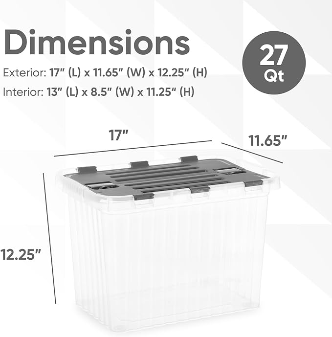 Superio 26 L Deep Storage Container with Hinged Lid 27.5 Quart (6 Pack)