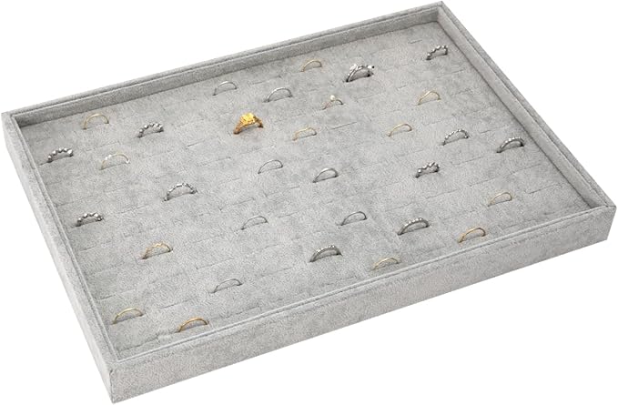 Polmart Stackable 100-Slot Rings & Earrings Organizer/Storage/Display Trays, Gray Velvet (2-Pack)