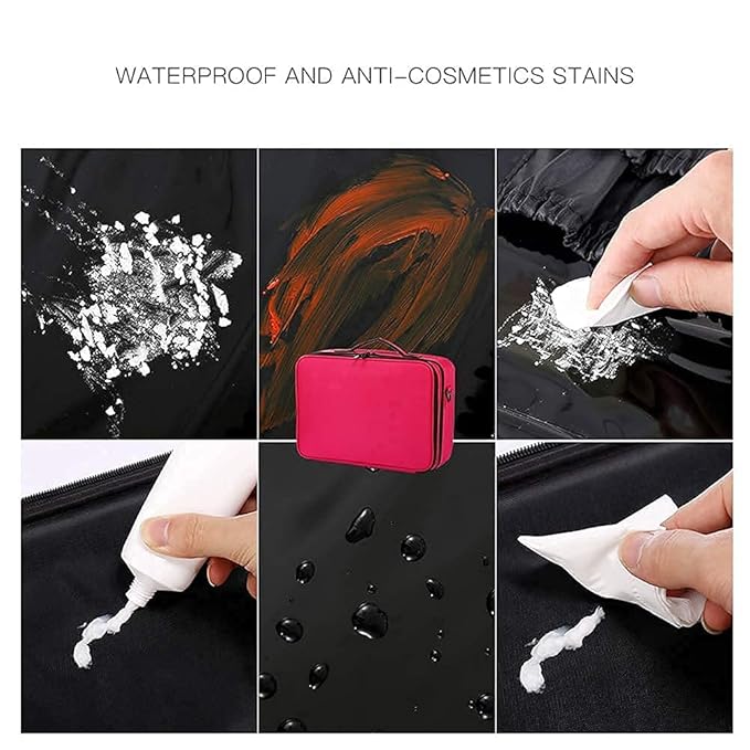 gzcz Large Capacity 16.5 inches Professional Travel Makeup Train Case Portable Artist Cosmetic Brush Organizer Storage Bag With Adjustable Dividers And Shoulder Strap for Toiletry Jewelry （Rose Red）