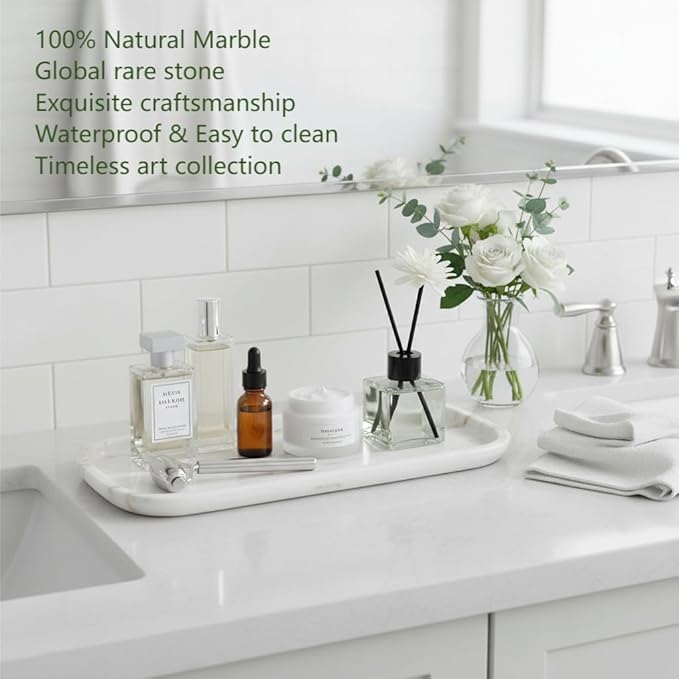 Marmor Marble Perfume Tray Bathroom Tray for Decorative,Candles,Jewelry Stone Vanity Tray,Kitchen Counter Decor and Home Decorative Tray Jewelry Tray Unique Festival Gifts(Calacatta Gold‌)