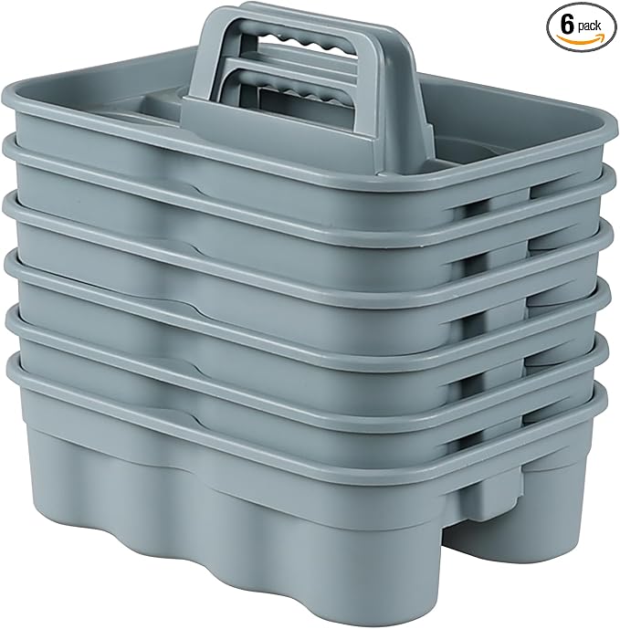 6-Pack Plastic Cleaning Storage Caddy with Handle, Cleaning Caddy Organizer, Gray