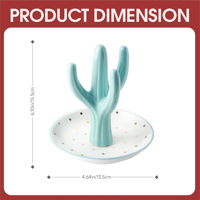 PUDDING CABIN Cactus Ring Holder, Birthday Gift for Women Her Mom Friend Female, Macaron Jewelry Dish with Dots Ins Room Decor Jewelry Dish for Rings Earrings Bracelets Necklace Organizer…