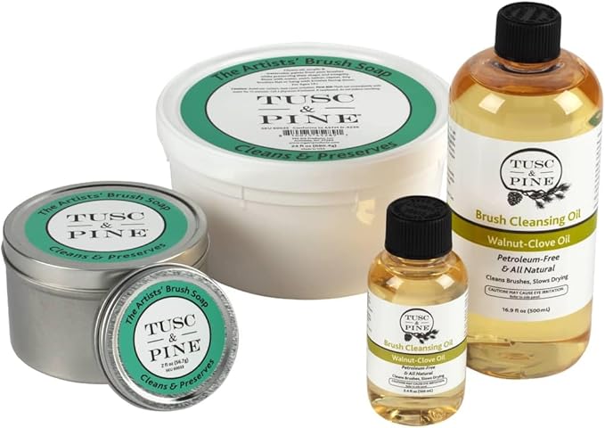 Tusc & Pine The Artists' Brush Soap - 24oz Plant-Based Brush Cleaner, Oil, Acrylic, Watercolor Paint - Nourishes Bristles; Made in North Carolina; Alkali Soap, Gentle Pine Fragrance