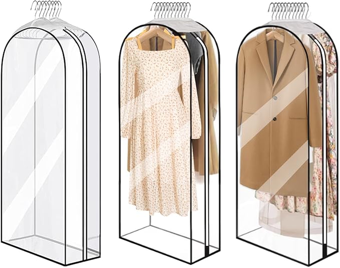 10” Gusseted Clear Garment Bags, 40” Hanging Suit Bags for Closet Storage - Protect Clothes, Suits, Coats, Dresses - 3 Pack (50 inch)