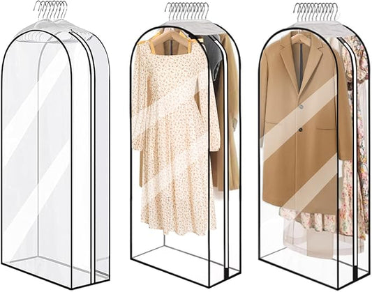 10” Gusseted Clear Garment Bags, 40” Hanging Suit Bags for Closet Storage - Protect Clothes, Suits, Coats, Dresses - 3 Pack (50 inch)