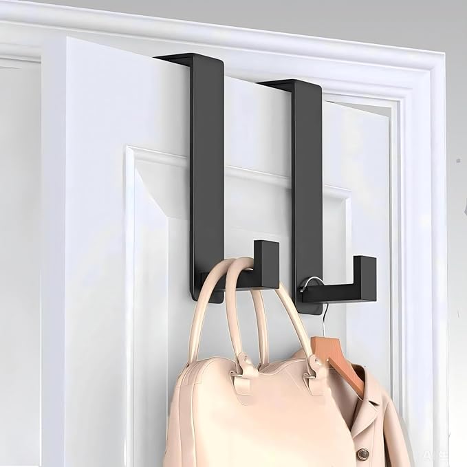 Over The Door Hooks, Door Hanger Hooks for Hanging Heavy Duty, Hat Organizer Coat Rack Towel Hooks for Bathroom, Door Rack for Bedroom Entryway Office (Black, 2 Pack, Fits 1-3/4" Thick Door)