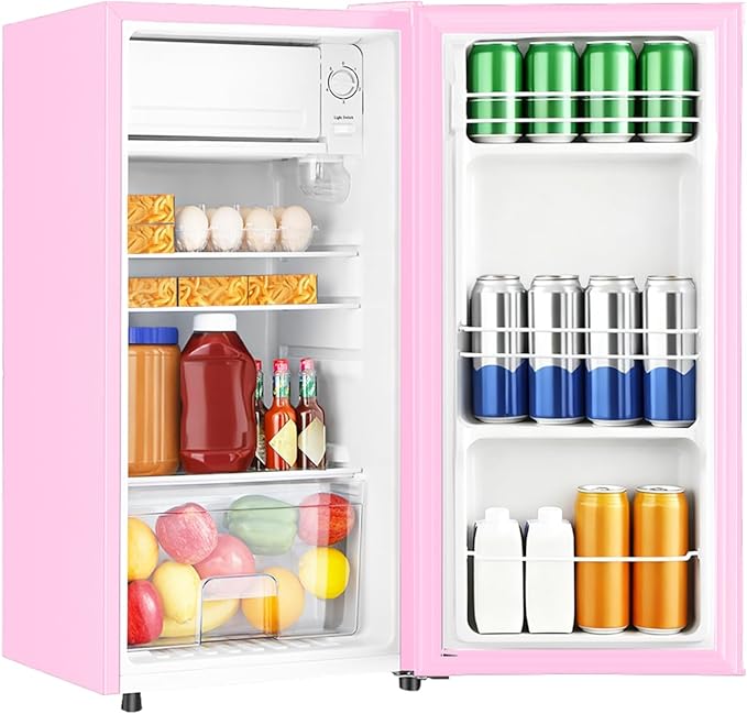 3.1 Cu.Ft Mini Fridge with Freezer, Single Door Mini Refrigerator, 5 Settings Temperature Adjustable, Compact Refrigerator for Apartment,Dorm, Office, Bedroom