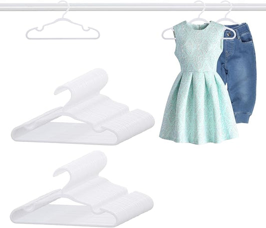 100 Pack White Baby Hangers 12.91 Inch - Kids Non-Slip Clothes Hangers for Infant & Child, Durable Plastic Children's Hangers for Closet, Pants, Coats, Skirts
