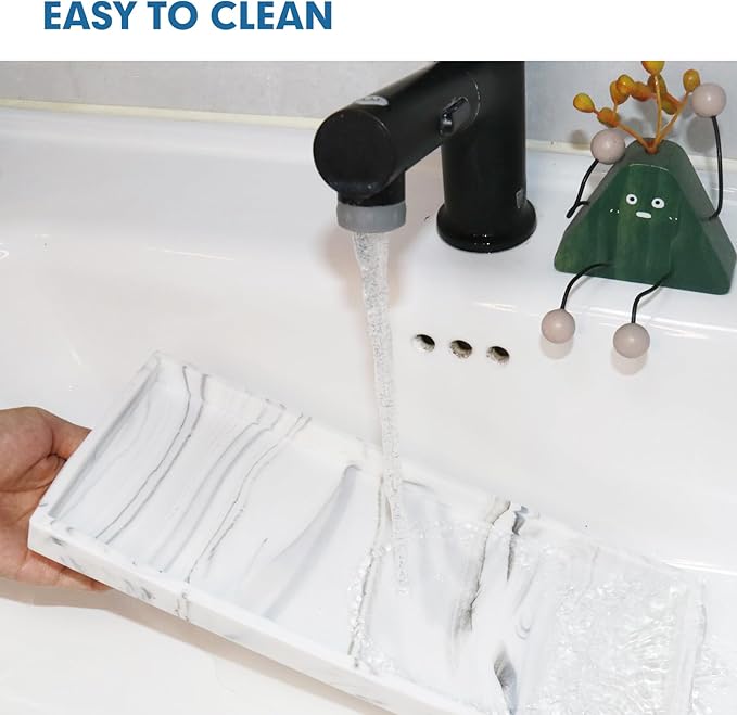 Bloss Bathroom Vanity Tray with Soap Dish Holder - 11.8" Silicone Counter Trays for Kitchen, Bathroom, Toilet, Perfume, Jewelry,Candle, Key,Dresser