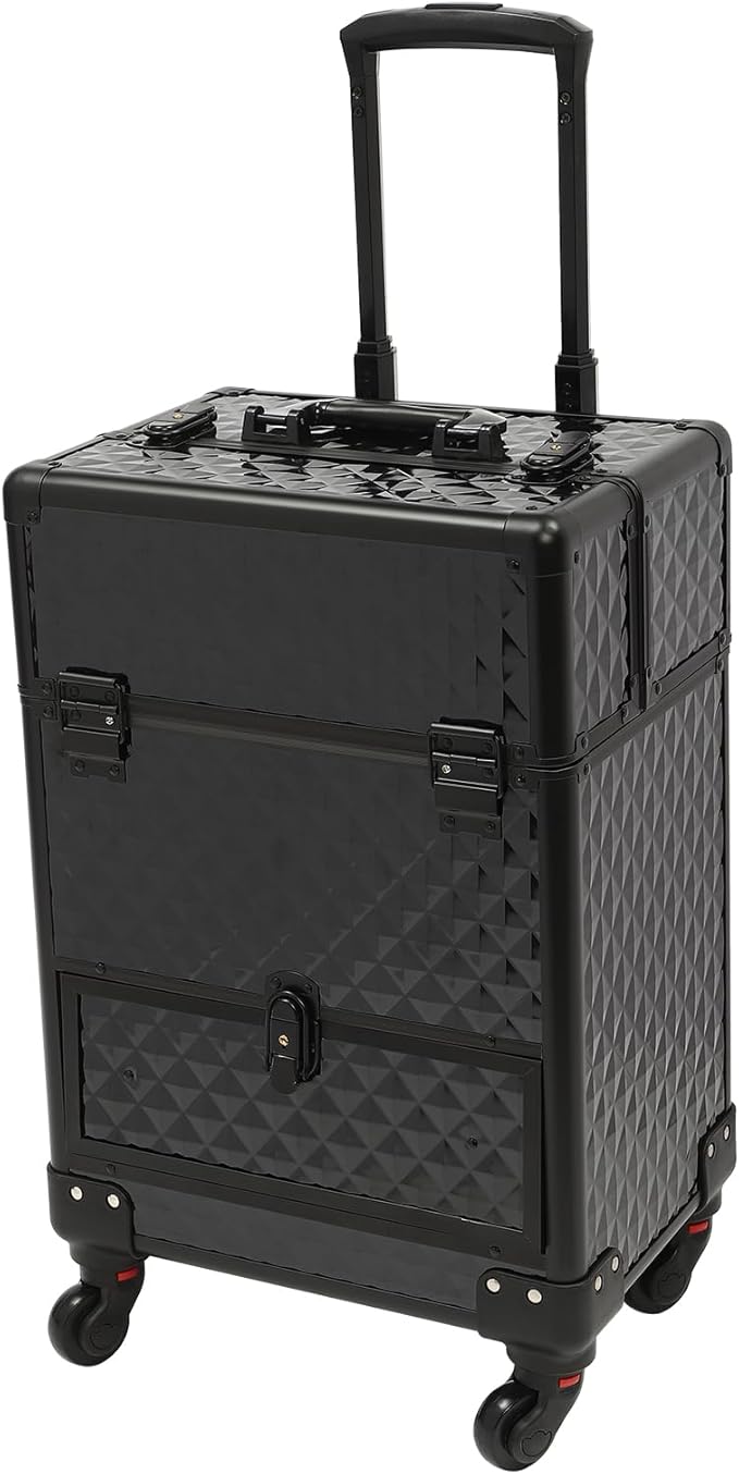 Makeup Rolling Case, Professional Rolling Nail Case Wheeled Manicure Storage Case Polish Organizer w/ Universal Wheels, Portable Adjustable Studio Travel Cart for Nail Technicians Hairstylist (Black)