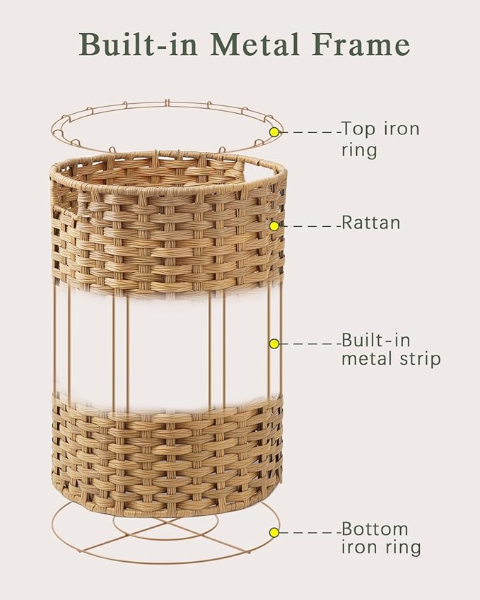 Laundry Basket Round Rattan Laundry Hamper 29.1 Gal(110 L)Handwoven Large Wicker Basket with Handles, Wicker Hamper with Removable Bags and 2 Mesh Bags for Bathroom Living Room Natural(No Lid)