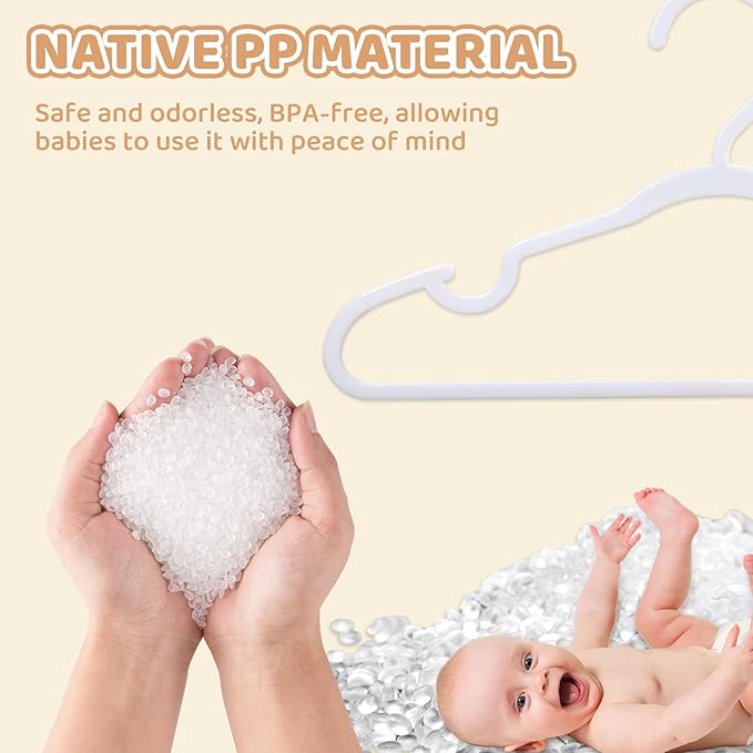 100 Pack White Baby Hangers 11.42 Inch & 12.91 Inch Each 50 Pack - Kids Non-Slip Clothes Hangers for Infant & Child, Durable Plastic Children's Hangers for Closet, Pants, Coats, Skirts