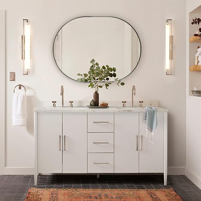 ANDY STAR Rustproof Oval Mirror for Bathroom, 30x40 Inch Chrome Mirrors for Bathroom, Oval Vanity Mirrors Polished Chrome Stainless Steel Frame 1’’ Deep Hang Vertically & Horizontally