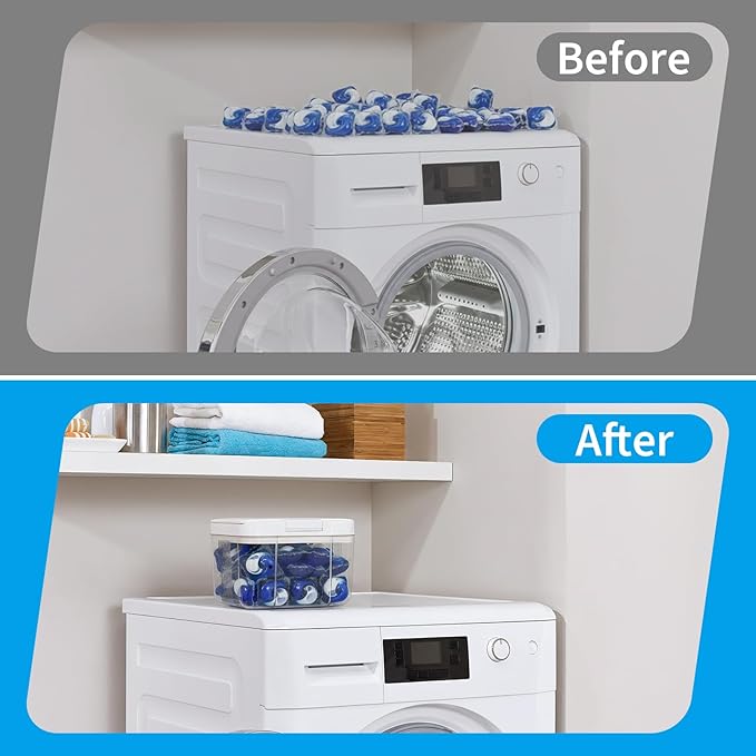Laundry Pod Holder Compatible with Tide - Pod Storage Container, 98 fl oz/2.9L Powder Containers with Pop up Lid and Scoop, Laundry Room Storage Organizer for Pods and Scent Booster Beads