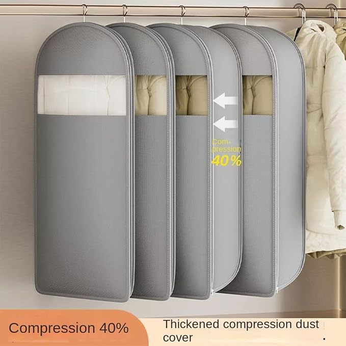 Gusseted Garment Bags for Hanging Clothes Suit Bags for Open Closet Storage, Side Clear Clothing Cover for Coat, Dress, Jacket, Shirt, Fur Wardrobe Protector, (ecru, 35 inch)