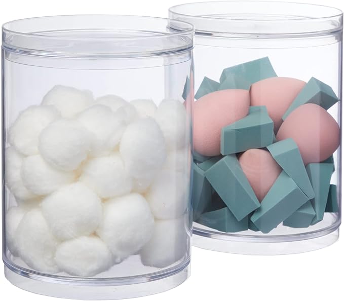 STORi Bella Tall Scrunchie Holder | Stackable Clear Plastic Container (Set of 2) Round Vanity Storage Organizers with Lids for Hair Accessories & Beauty Supplies | Made in USA