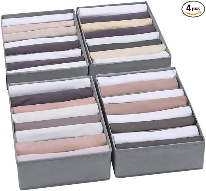 Foldable Wardrobe Clothes Organizer Storage Boxes - Set with 8 Grids- Fabric Shelf Dividers, Small Size Organizer with PPE Sheets, Stackable Clothing Box for Jeans,Pants, Sweaters,T-Shirts (Pack of 4)