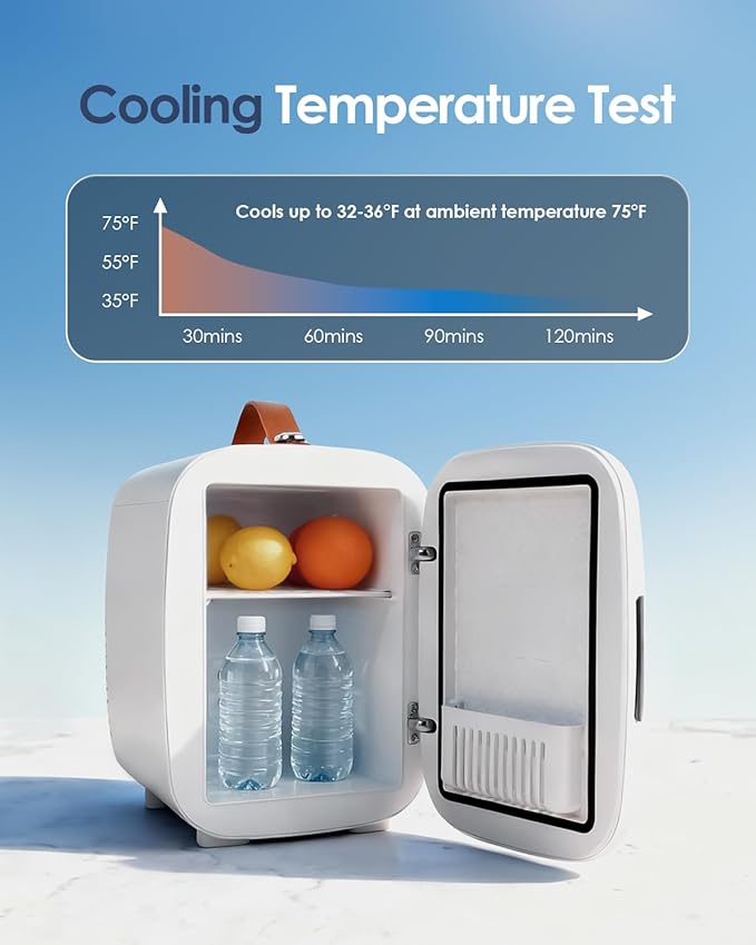 Compact Refrigerator, Portable Mini Fridge for Skincare Food Drinks, 4L/6 Can Electric Plug In Cooler & Warmer, AC/DC Skincare Refrigerator for Bedroom Office Car Dorm (White)