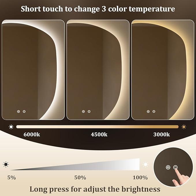 WallBeyond LED Bathroom Mirror with Lights, 23 x 32 Inch Led Bathroom Vanity Mirror for Wall, Anti Fog Mirror for Bathroom, 3 Colors and Dimmable Light, Horizontal/Vertical
