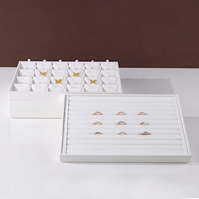 White PU Leather Jewelry Display Tray for Long Chain Pendant Necklace Organizer Display Showcase Jewelry Storage Tray