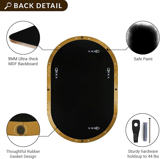 ANDY STAR Oval Bathroom Mirror, 24x32’’ Gold Oval Mirror Pill-Shaped Design in Stainless Steel Metal Frame for Bathroom, Entryway, Living Room, Contemporary 1" Deep Wall Mount Vertical or Horizontal