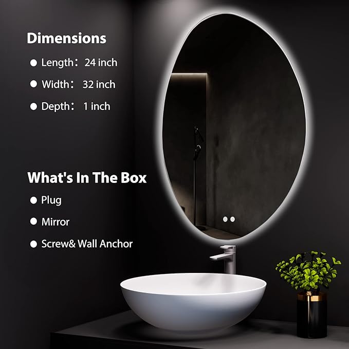 WallBeyond LED Bathroom Mirror with Lights, 24 x 32 Inch Led Bathroom Vanity Mirror for Wall, Anti Fog Mirror for Bathroom, 3 Colors and Dimmable Light, Horizontal/Vertical