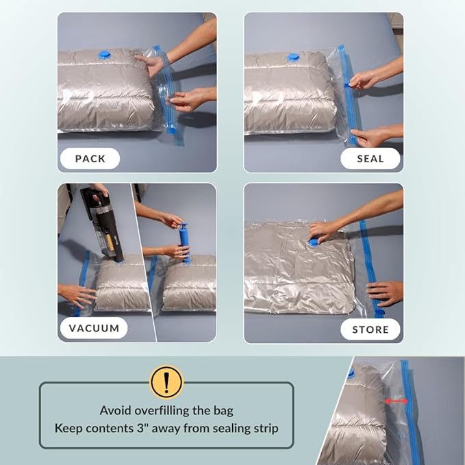 10 XL Jumbo Vacuum Storage Bags with Pump, Extra Large Compression Space Saver for Comforter, Duvet, Bedding, Blanket Storage, Vacuum Seal Bags for Clothing, Luggage Closet Organizer