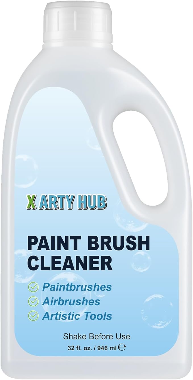 Brush Cleaner and Restorer, 32 fl oz Paint Brush Cleaner Easily Handles Acrylic and Water-Based Paint, Powerful Cleaning Solution for Paintbrushes, Airbrushes, and Art Tools