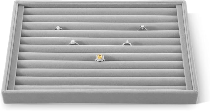 Ring Display Tray, Velvet Jewelry Trays,Premium Ring Organizer,Luxury Stud Earring Organizer,Grey Jewelry Storage