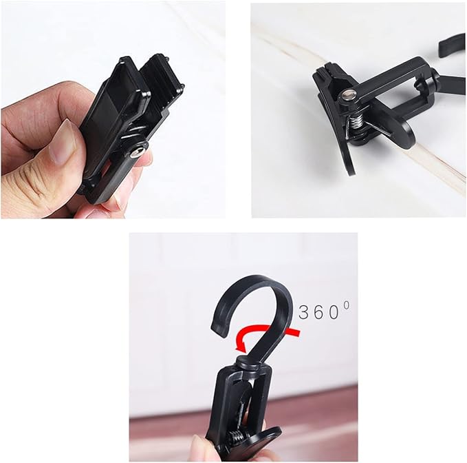 Frcctre 60 Pack Laundry Hooks Clip, 4.3" Super Strong Plastic Swivel Hanging Clothes Pins Curtain Clips, 360°Rotating Family Travel Hook for Drying Clothes Hat Towel Sock Gloves, Black and White