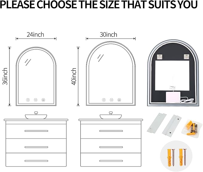LED Mirror 30x40 inch,led Vanity Mirror,Vanity Mirrors with Lights,Bathroom led Mirrors,Anti-Fog,UL Listed
