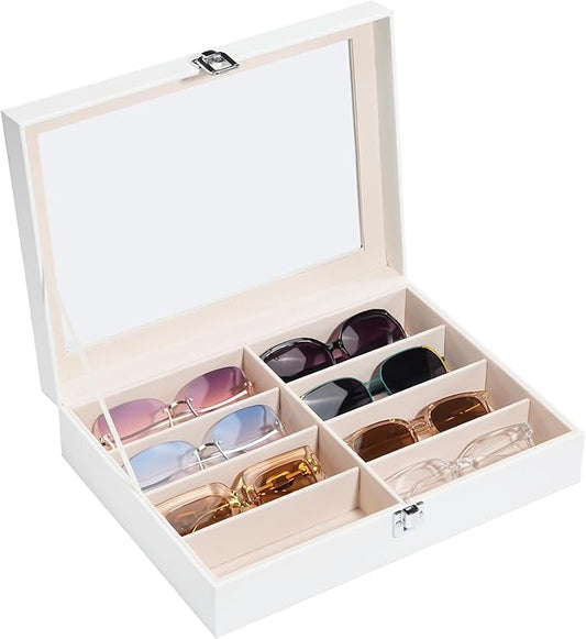 ProCase 8 Slots Sunglasses Organizer, 1 Layer Sunglass Case, Leather Eyeglass Cases for Display and Storage -White