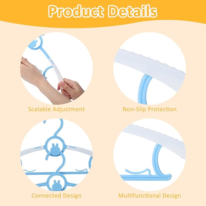 30 Pack Baby Hangers, Non-Slip Kids Hangers, 11"-14" Adjustable Infant Hanger, Space Saving Plastic Hanger for Girl Boy Toddler Kids Child (Multicolour)