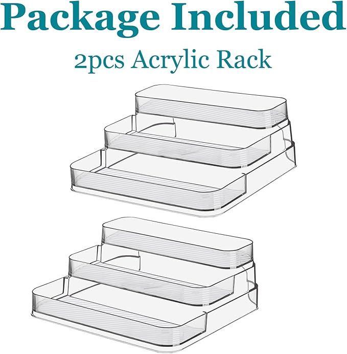 2pcs Acrylic Rack, No Assembly Clear 3 Tier Condiment Bottle Shelf Vanity Organizer for Cabinet Kitchen Bathroom