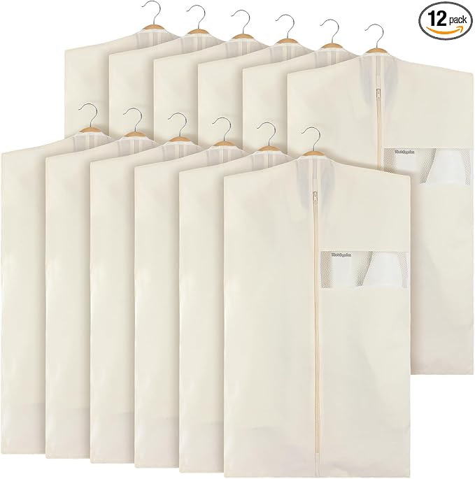 Aliceset 12 Packs 24 x 40 Inches Cotton Garment Bags for Hanging Clothes, Canvas Suit Bags for Clothes Coats Jackets Shirts Closet Storage Travel Gusseted Hanging Garment Cover