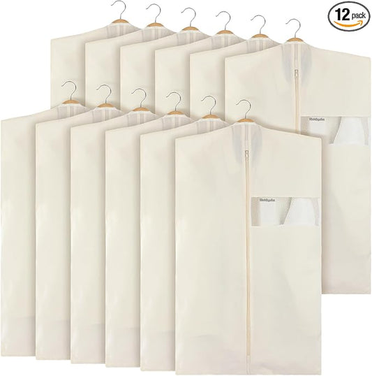 Aliceset 12 Packs 24 x 40 Inches Cotton Garment Bags for Hanging Clothes, Canvas Suit Bags for Clothes Coats Jackets Shirts Closet Storage Travel Gusseted Hanging Garment Cover