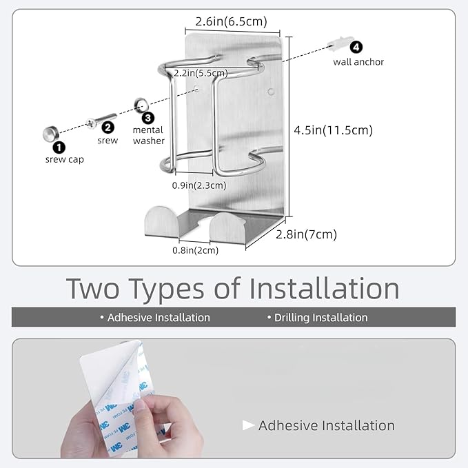 Curling Iron Holder, Stainless Steel Flat Iron Holder Wall Mount, Hair Straightener Holder for Bathroom Storage, Flat Iron Holder Wall Mount Space Saving Hair Tool Organizer Silver BANJEKT