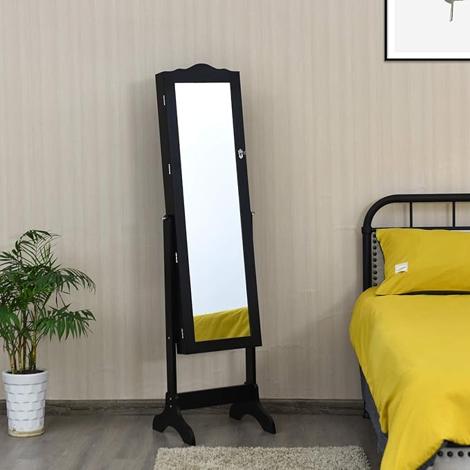 Giantex Jewelry Cabinet Armoire Lockable with Mirror, Standing Full Length Mirror with Jewelry Cabinet, 3 Adjustable Angles, Jewelry Organizer Storage Box Birthday Christmas Gifts (Black)