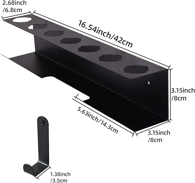 Hair Dryer Holder for Airwrap, Aluminum Hair Tool Holder Wall Mount Black with 7 Custom Slots & Cable Hook, Hair Tool Organizer Wall Mounted for Bathroom