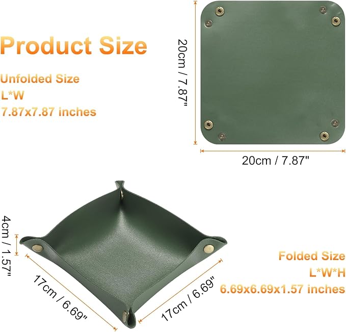 HARFINGTON 4pcs PU Leather Valet Tray Unisex Folding Small Catchall Tray Portable Entryway Table Tray Nightstand Bedside Desk Tray for Key Wallet Watch Coin Jewelry Dice, Green