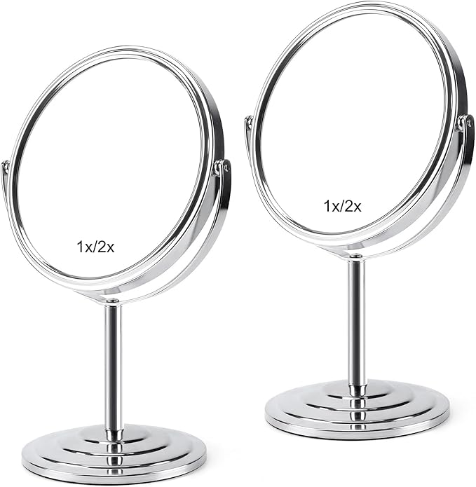 Schliersee Makeup Mirror with Magnification Set of 2, Double Sided Swivel Mirror for 1X/2X Magnification Standing Table Vanity Mirror for Dressing, Bathroom, Bedroom, 7 Inch
