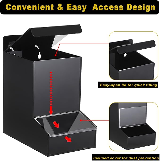 Kokone Candy Dispenser Countertop with Lids,Acrylic Container for Laundry Pods Dishwasher Pods Plastic Bags,Wall Mounted Candy Dispenser,Acrylic Dispenser for Desk Pantry Kitchen Laundry Room,Black