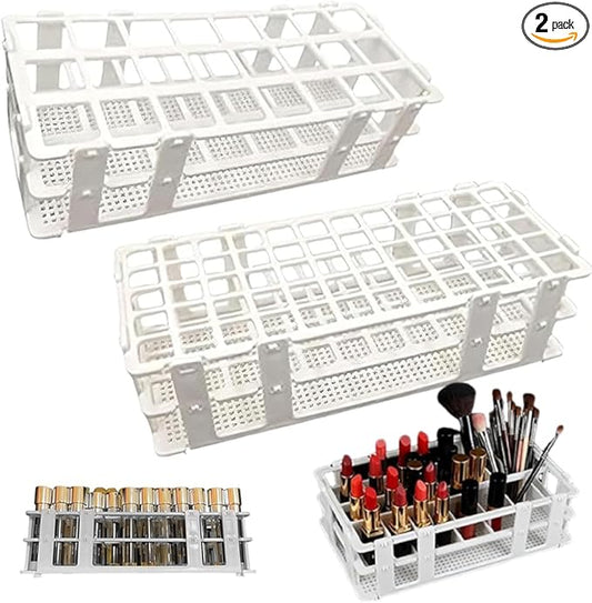 Makeup Storage Organizer Rack,Lipstick Lipgloss Display Organizer,Detachable Makeup Brush Air Drying Rack,Perfect Storage Solution for Drawer and Vanity,0.9"+0.66" (24-hole + 60-hole)