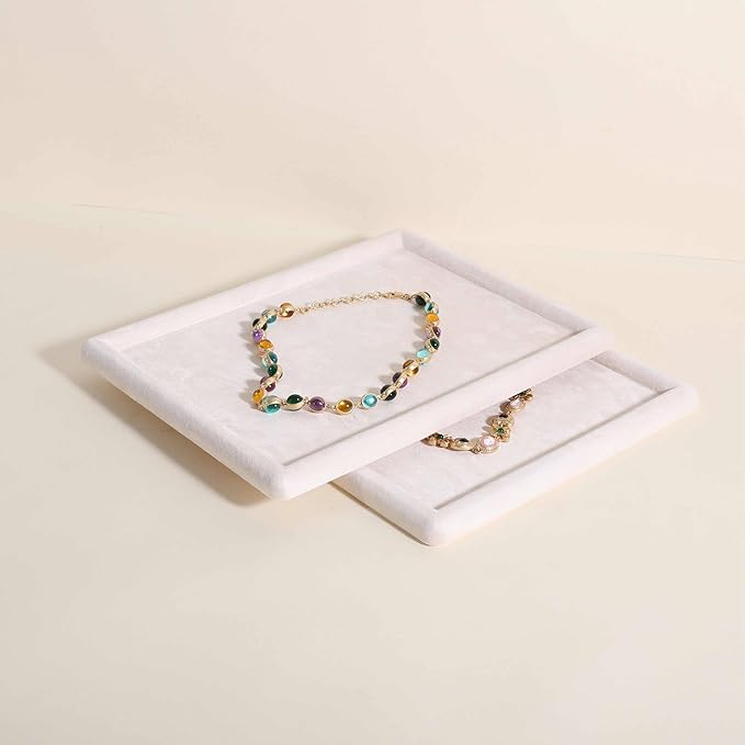 Rectangle Jewelry storage organizer plate, Velvet Jewerly display tray, Empty showcase tray for Necklace Bracelet Ring Earring【Beige-Medium, 11.8 x 8.7 in 】